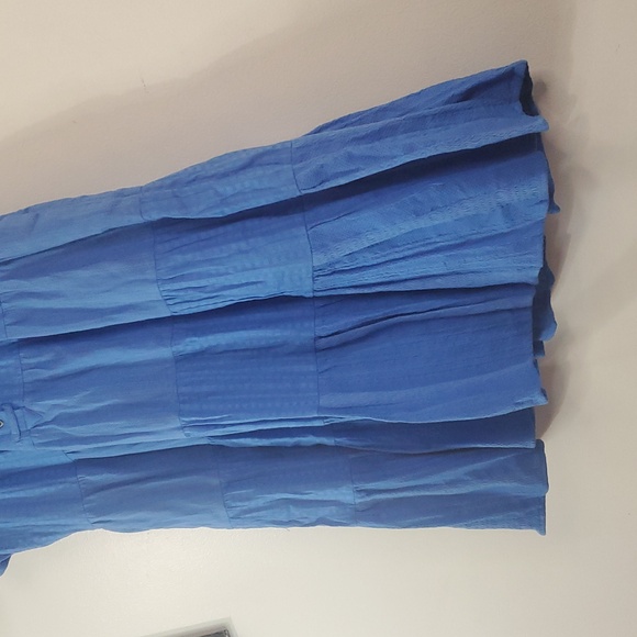 Anthropologie Tiered Mini Dress Size Medium Blue Lined Cotton - Picture 3 of 15